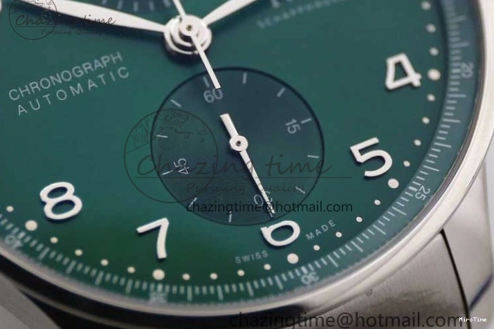 MIROTIME 1223 FastDry Portugieser Chronograph IW371615 ZF Best Edition Green Dial on SS Bracelet A7750 (Slim Movement) 7038
